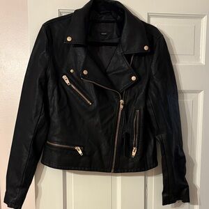 Blank NYC Black Leather Moto Jacket with Gold Accents